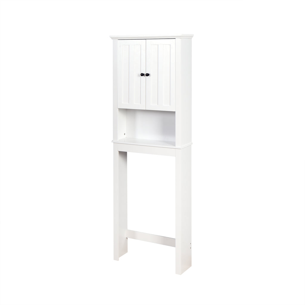 White wooden over-toilet storage cabinet on a white background
