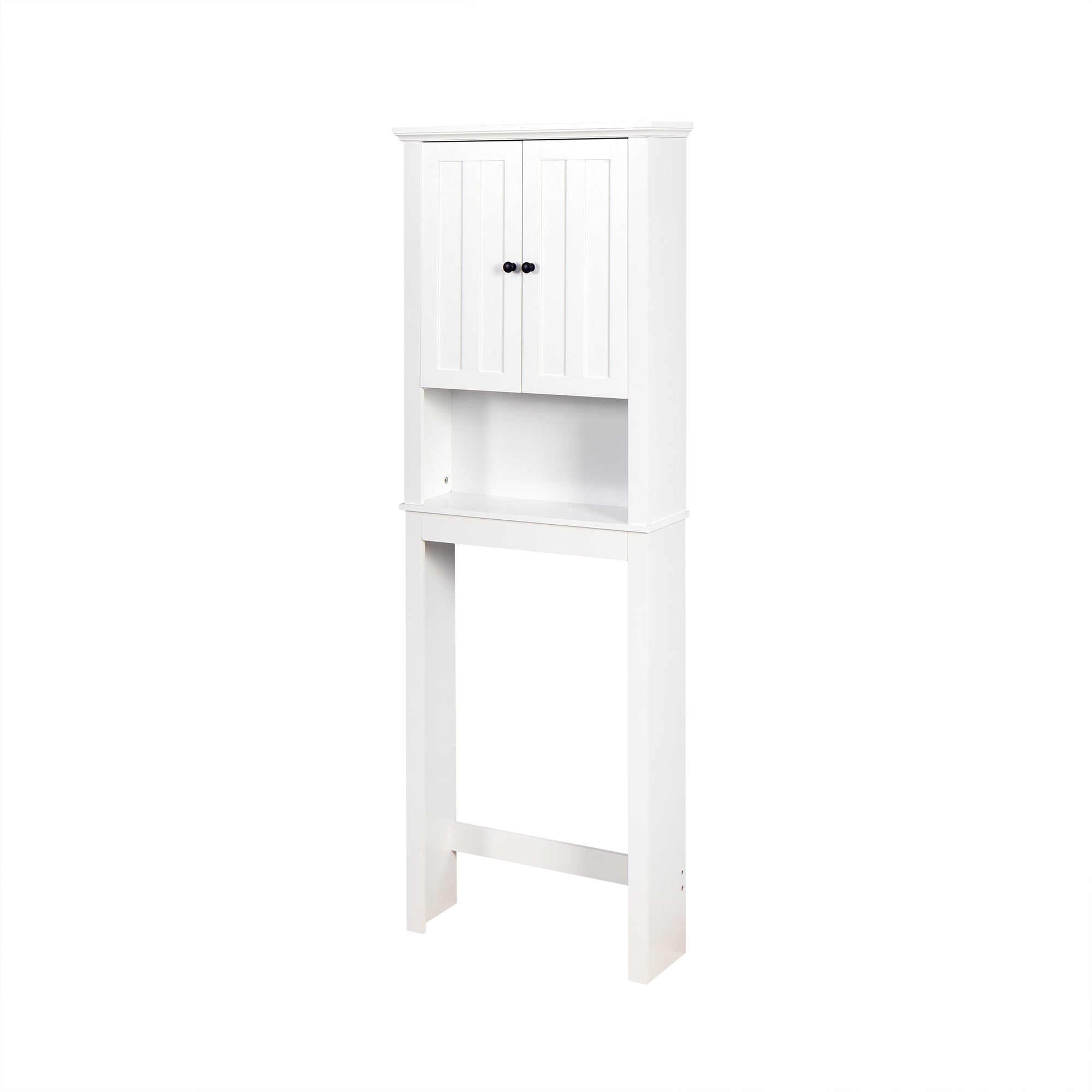 White wooden over-toilet storage cabinet on a white background