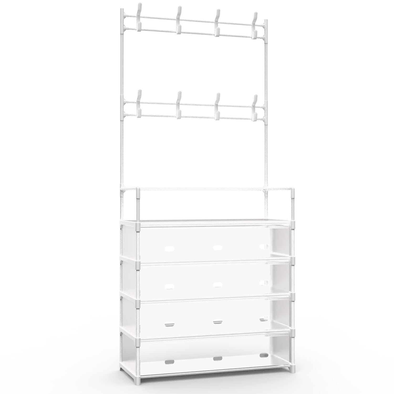 White 5-tier entryway garment and shoe rack — primary.