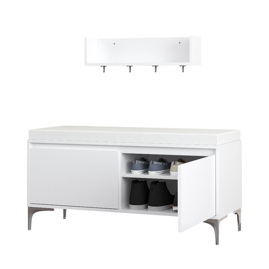 Wall-Mounted Entryway Shelf and Storage Bench Set — open-cabinet secondary.