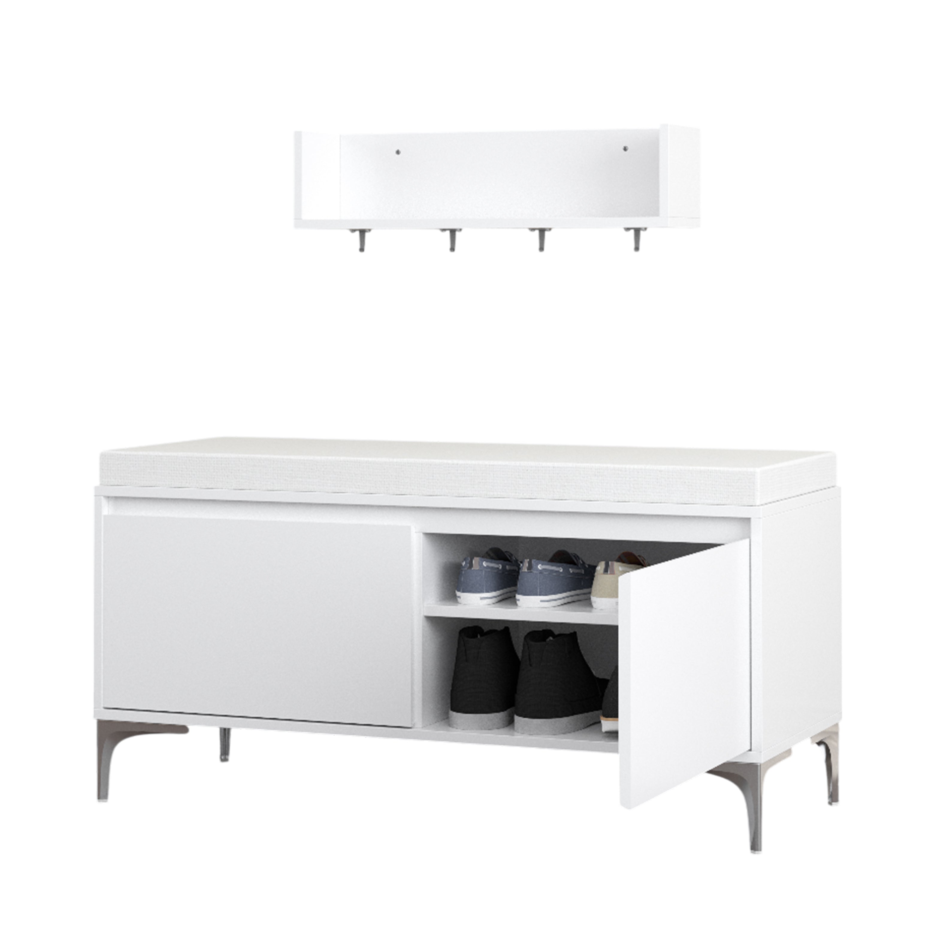 Wall-Mounted Entryway Shelf and Storage Bench Set — open-cabinet secondary.