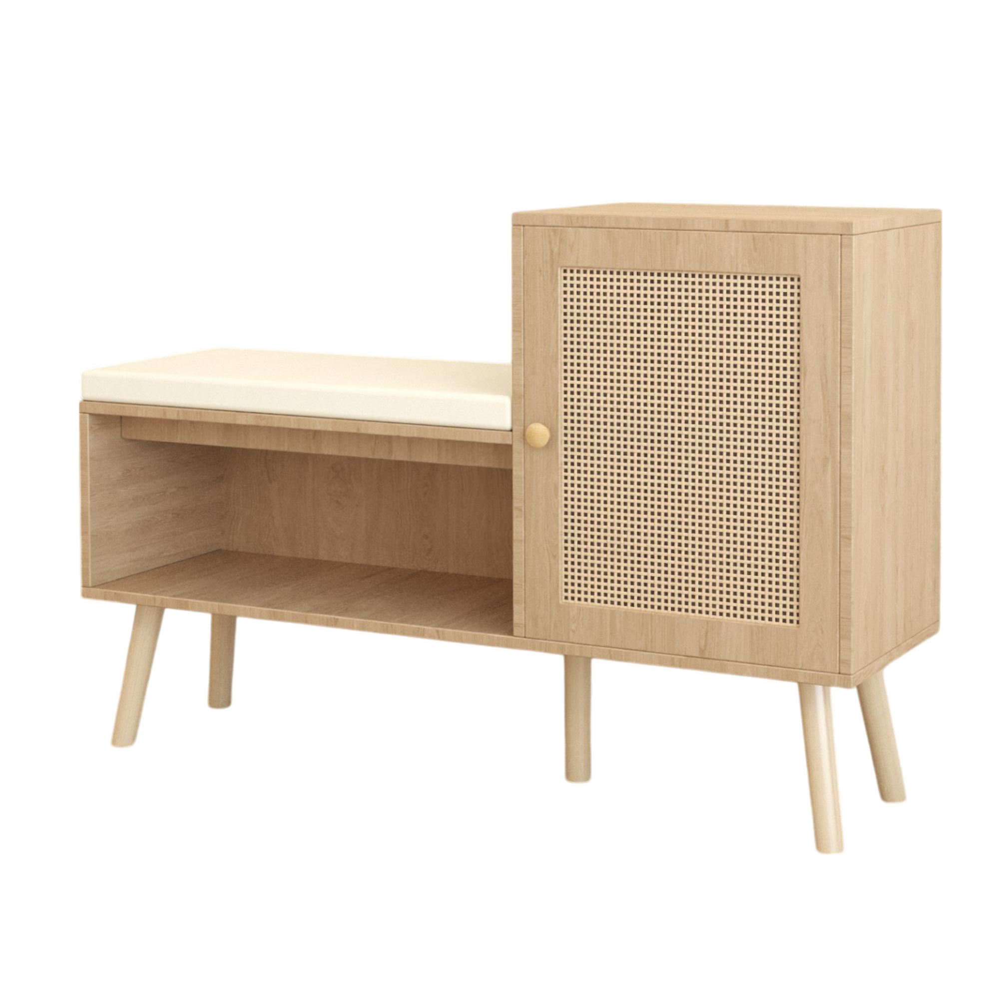 2-in-1 Faux-Rattan Shoe Storage Bench — open-cabinet secondary.