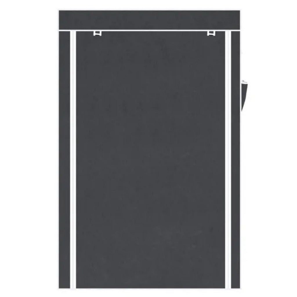 Gray portable closet organizer with the fabric cover closed