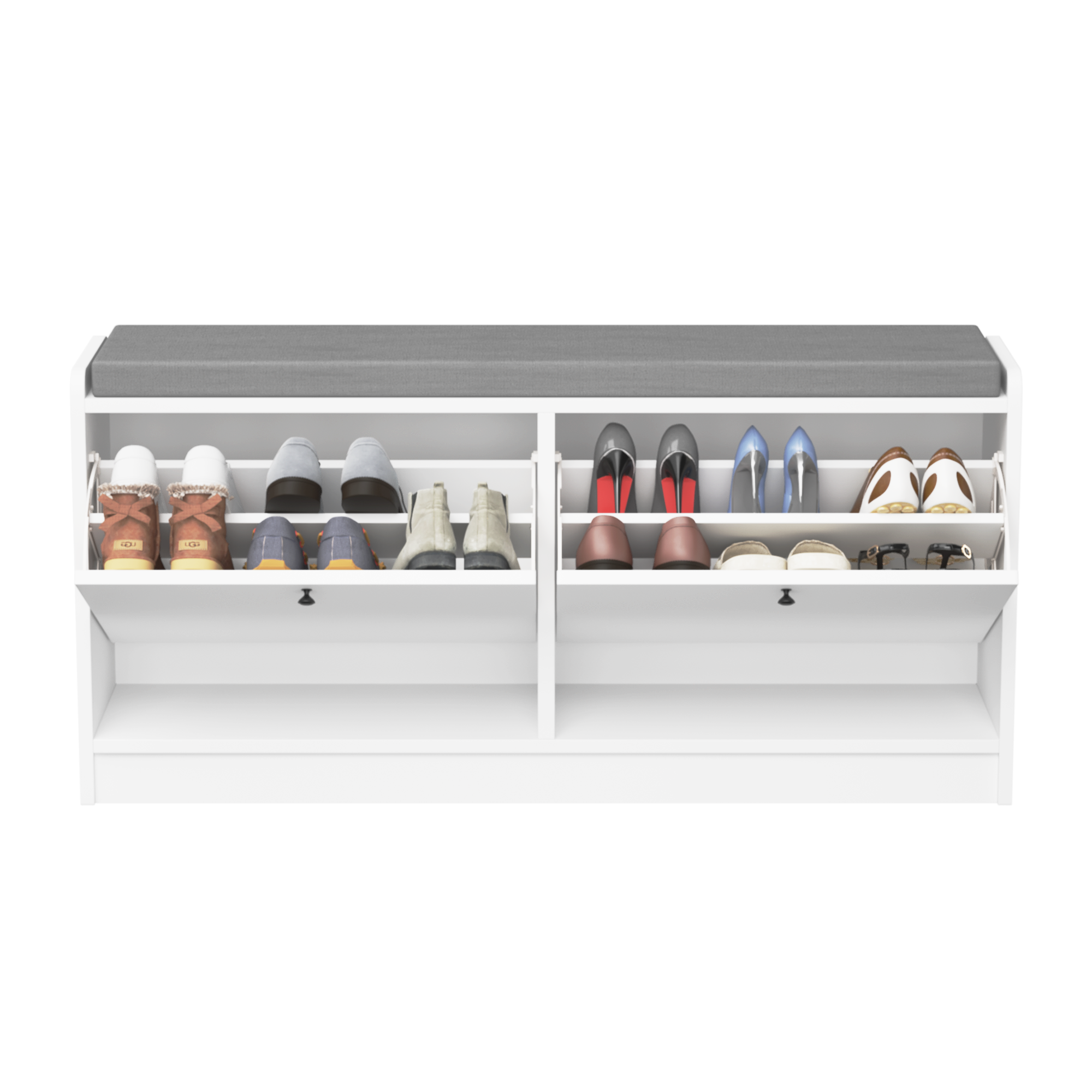 Cushioned Shoe Storage Bench with Adjustable Shelves — open-compartments secondary.