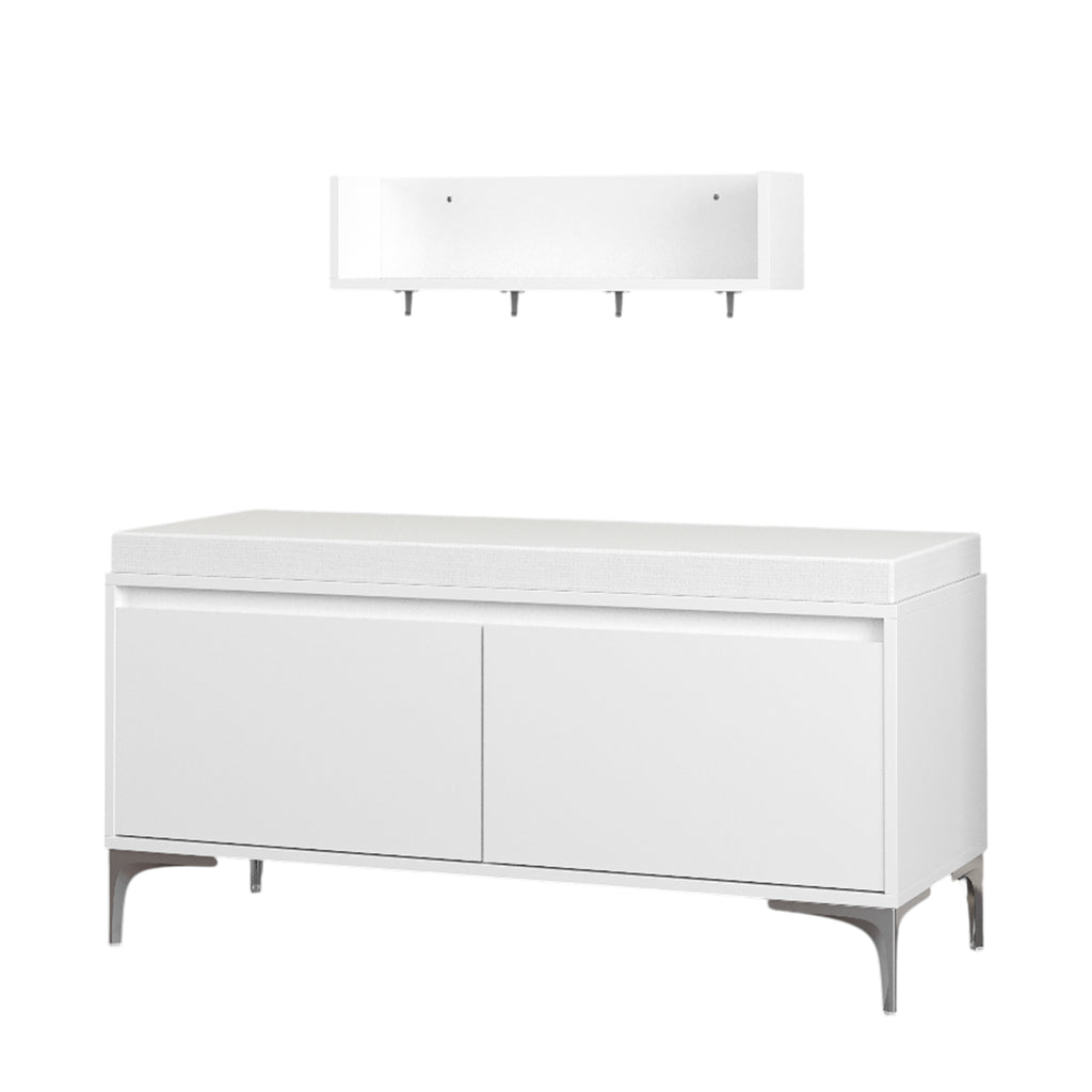 Wall-Mounted Entryway Shelf and Storage Bench Set — three-quarter closed secondary.