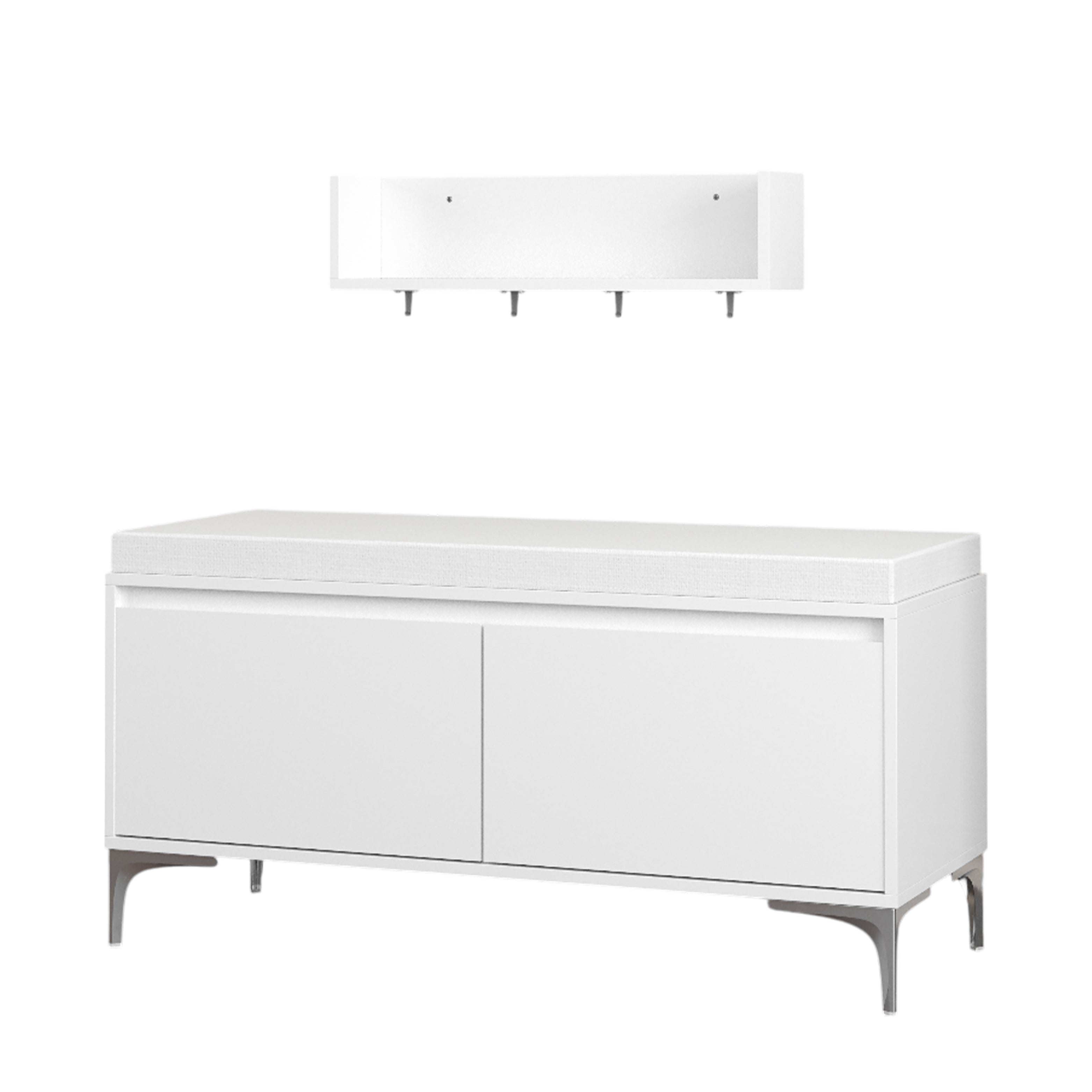 Wall-Mounted Entryway Shelf and Storage Bench Set — three-quarter closed secondary.
