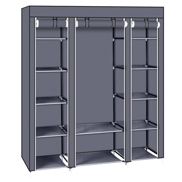 Gray non-woven wardrobe open with connector and fabric details