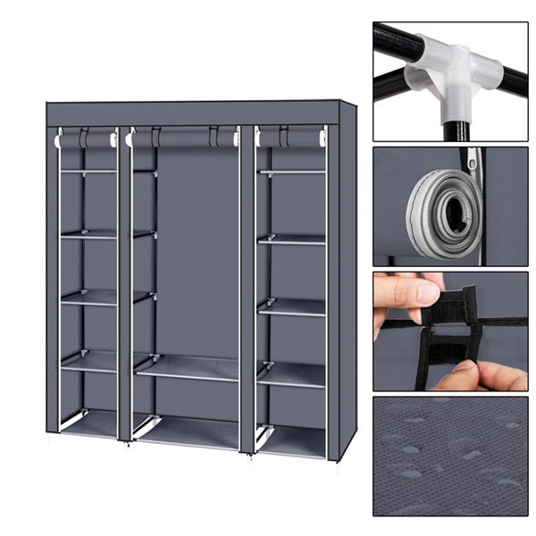 Gray 12-compartment non-woven wardrobe shown open