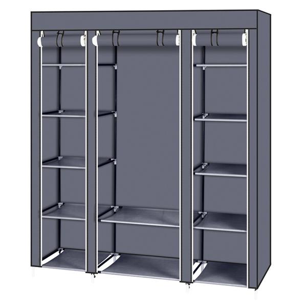 Gray 69-inch non-woven wardrobe with the front cover rolled open