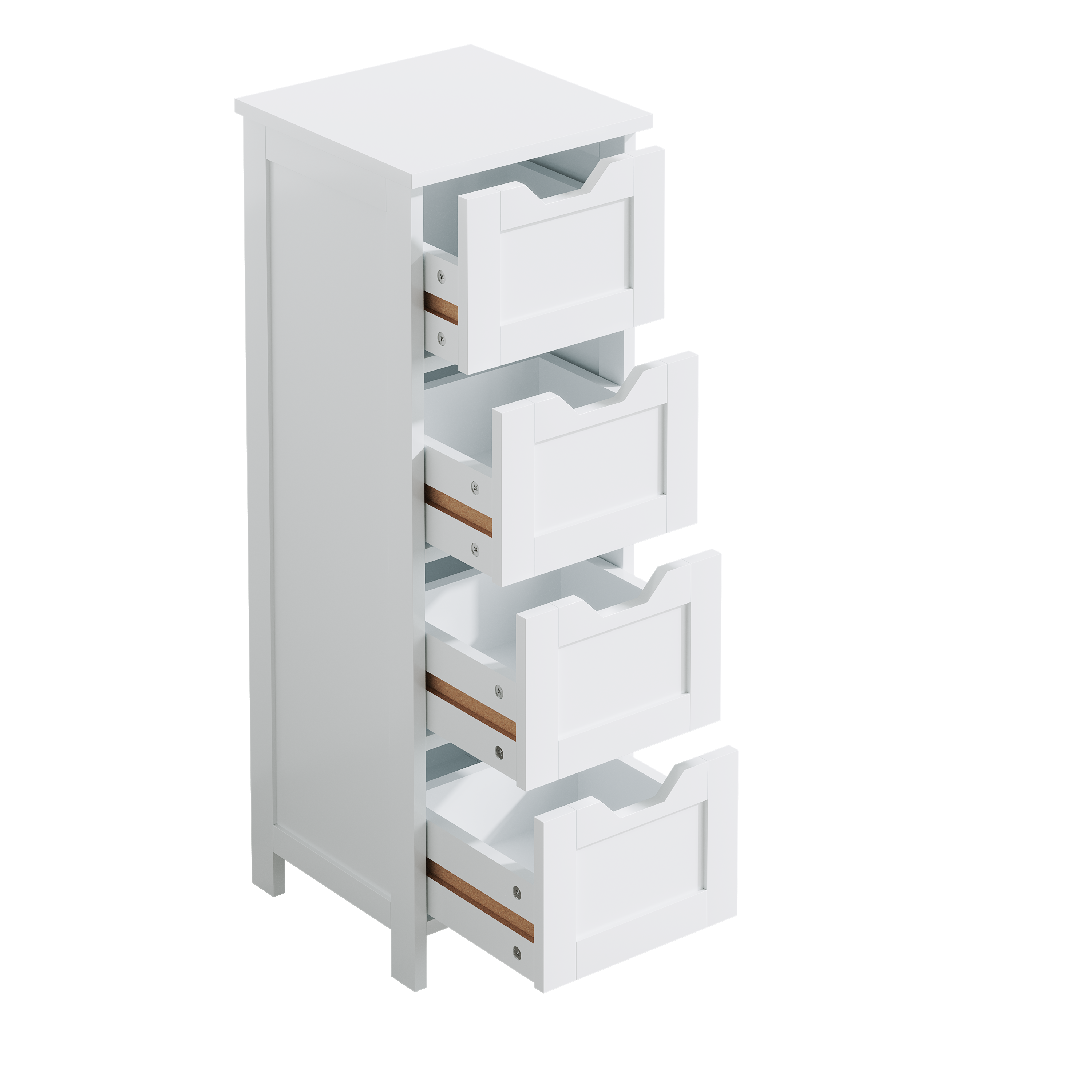 Clean white-background three-quarter view, drawers open.