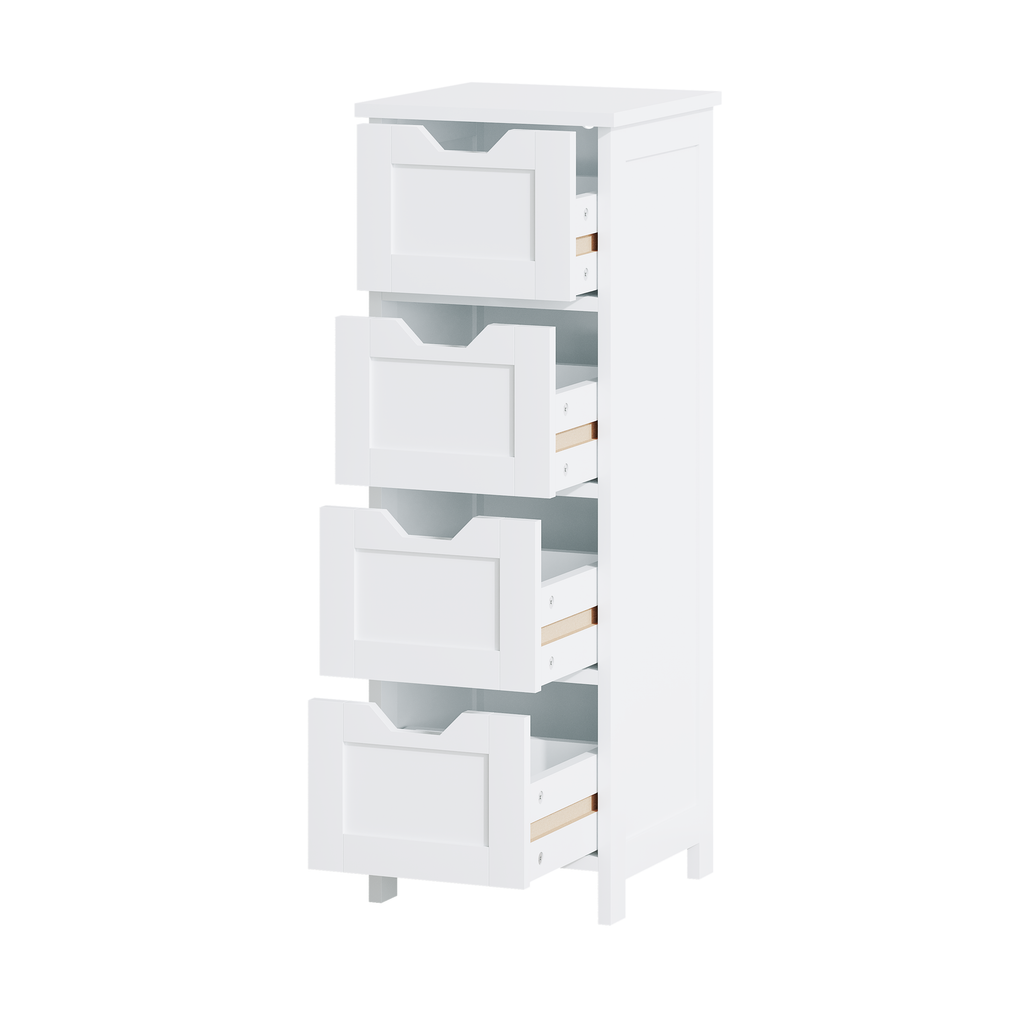 Distinct clean white-background alternate three-quarter view, drawers open.